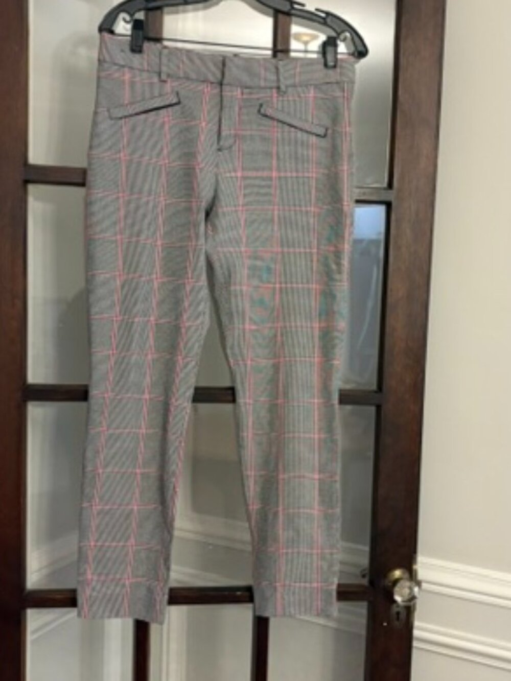 GAP Gray and Pink Plaid Curvy Signature Skinny Ankle Pants, Size 8